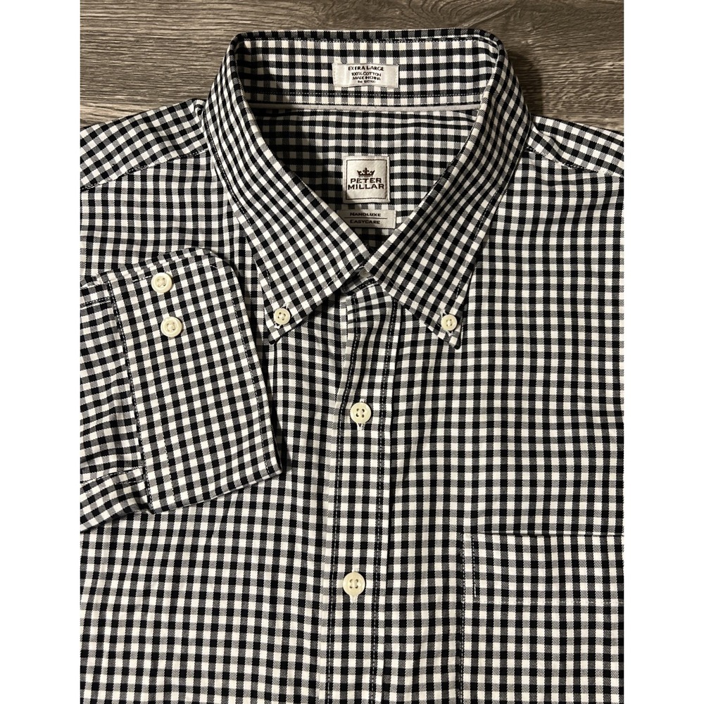 Peter Millar Nanoluxe Gingham Check Button Long Sleeve Casual Shirt Size XL